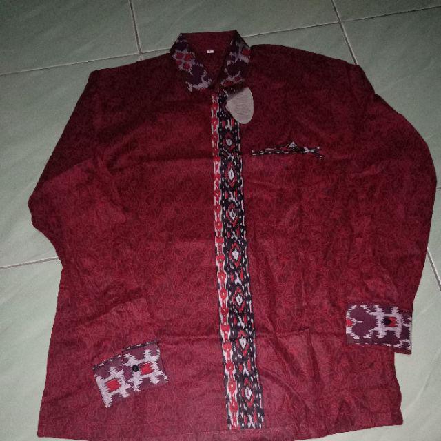 Kemeja Batik Lengan Panjang 021 Megamendung Merah Batik Hrb026 Batik Murah Seno Sogan Padi Manggar