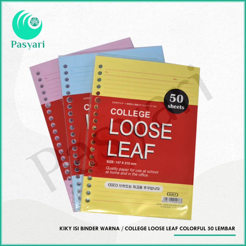 

Kiky Isi Binder warna College Loose Leaf colorful 50 lembar