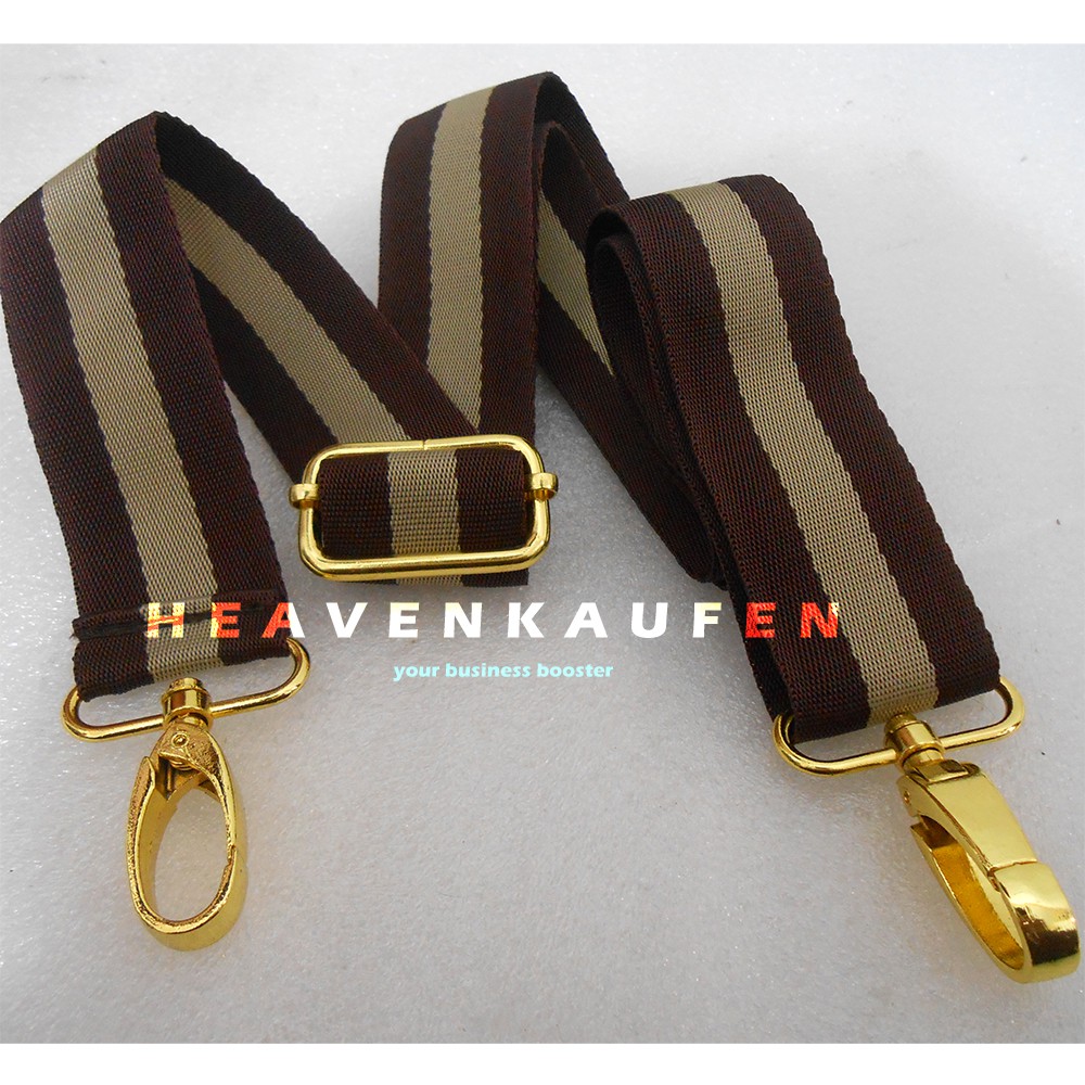 Strap Tas / Tali Selempang Tas Wanita Lebar 3,8 cm Coklat Strip Cream Kait Warna Gold Emas