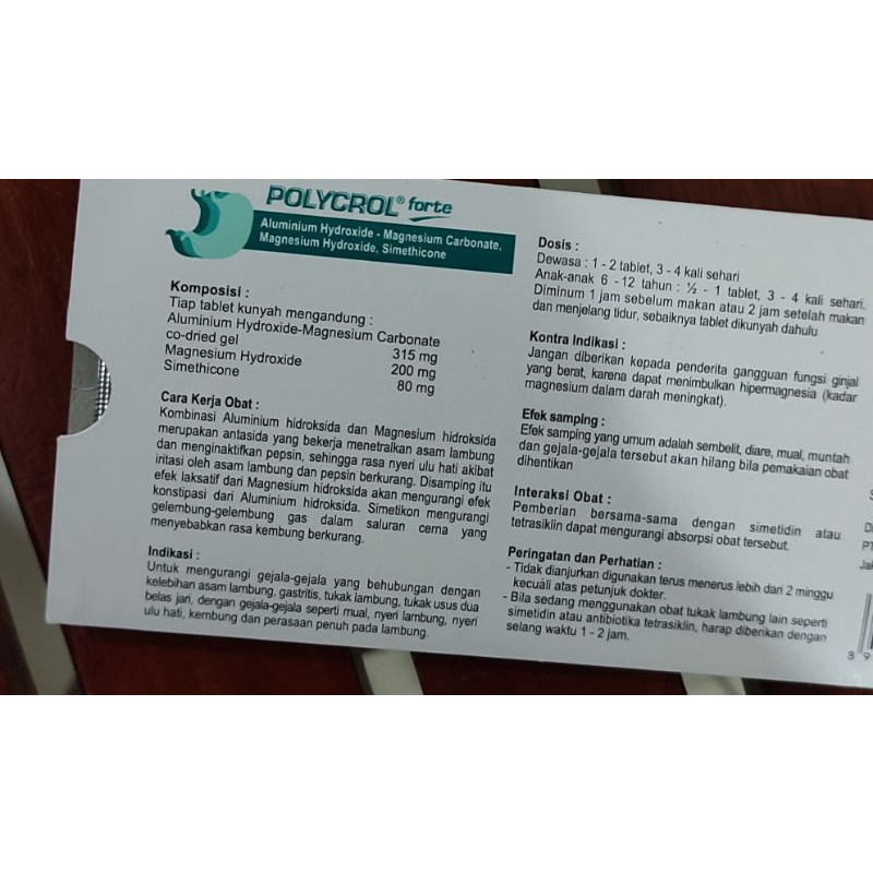 Polycrol 10 Tablet Kunyah / Obat Maag / Asam Lambung / Perut Kembung