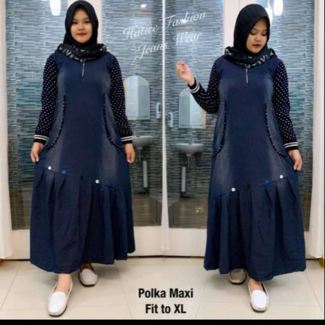 Gamis jeans original jella maxy 10 polkadot import