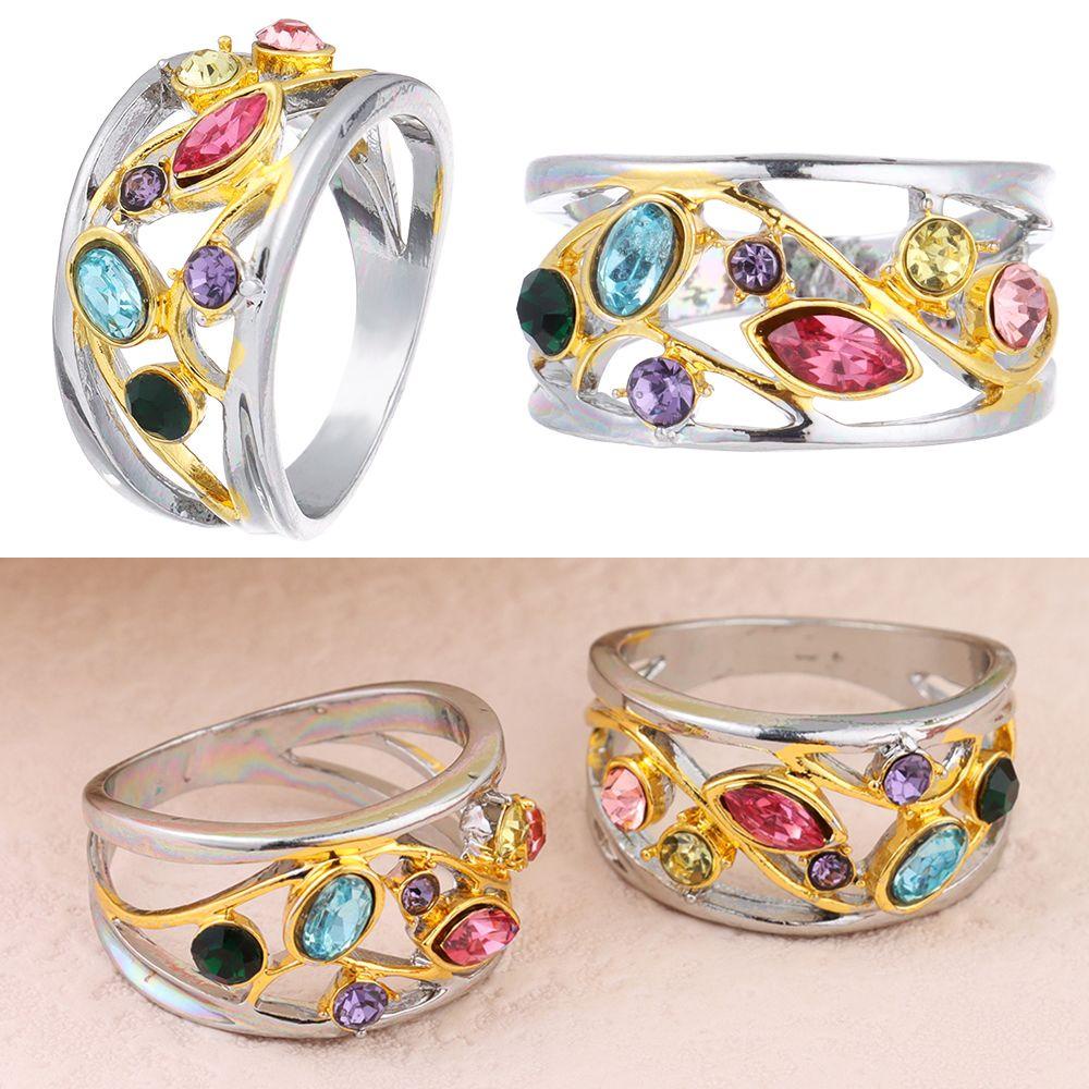 1pc Cincin Zircon Warna-Warni Desain Bunga Hollow Out Untuk Pesta