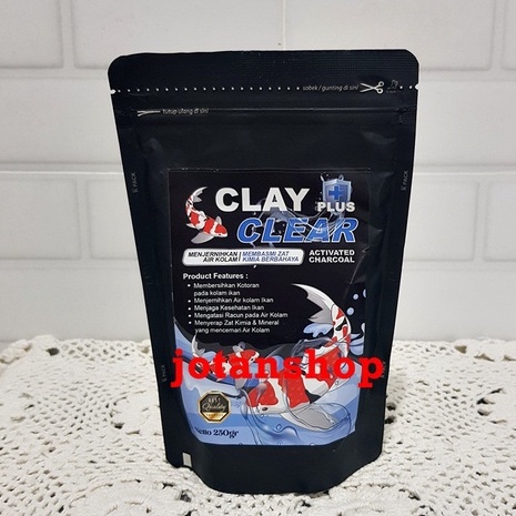 CLAY CLEAR PLUS ACTIVATED CHARCOAL HITAM 250gr Kolam Ikan Koi clayclear