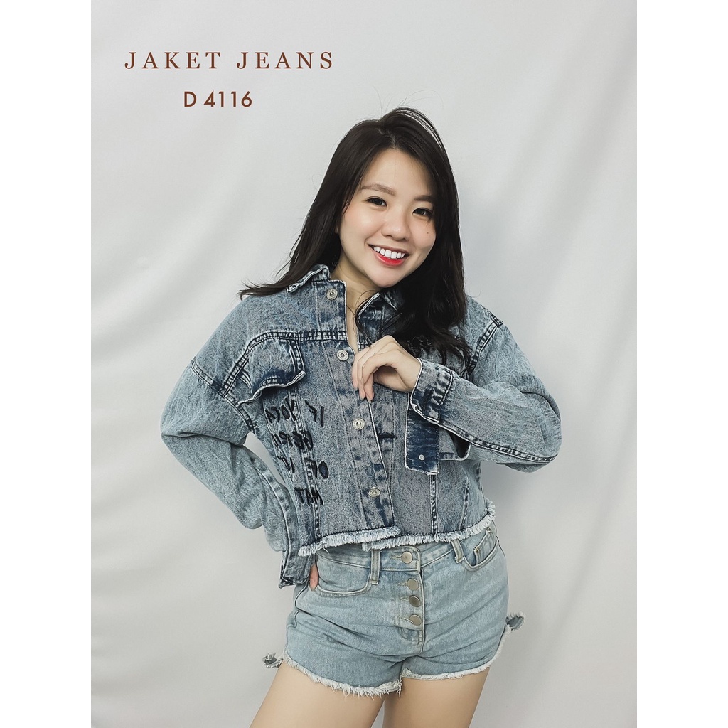 HOPYLOVY Jaket Jeans Oversize Wanita Lengan Manset Kekinian Jenner