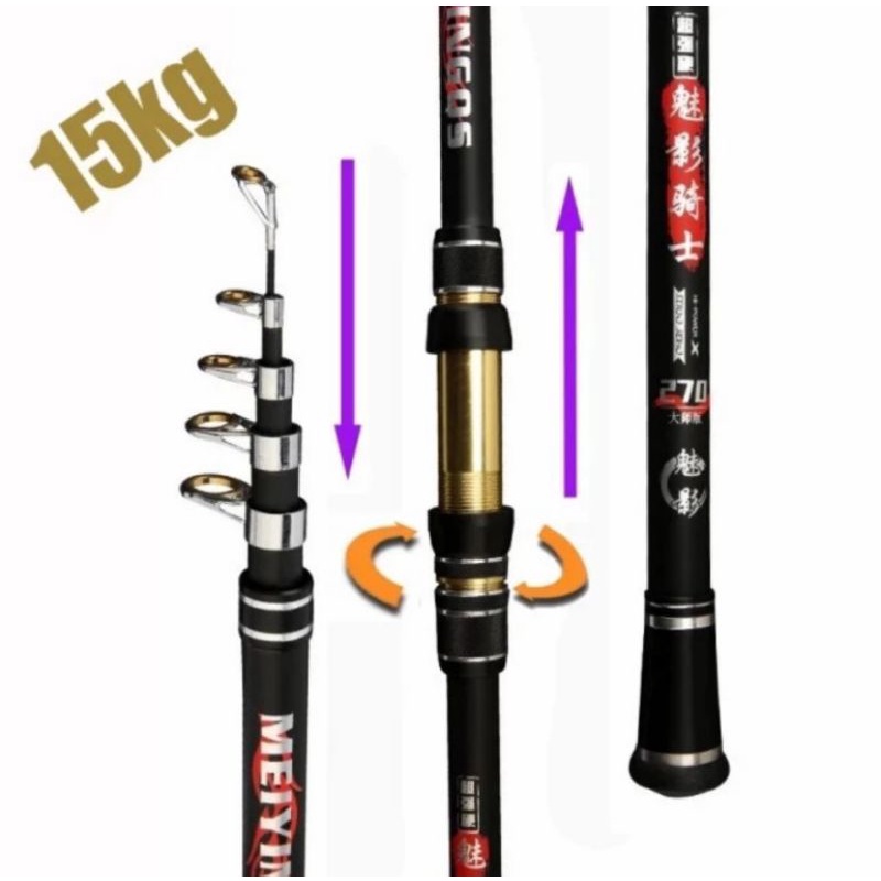 Joran Pancing Teleskopik Portabel Kualitas Tinggi Joran Laut 15kg