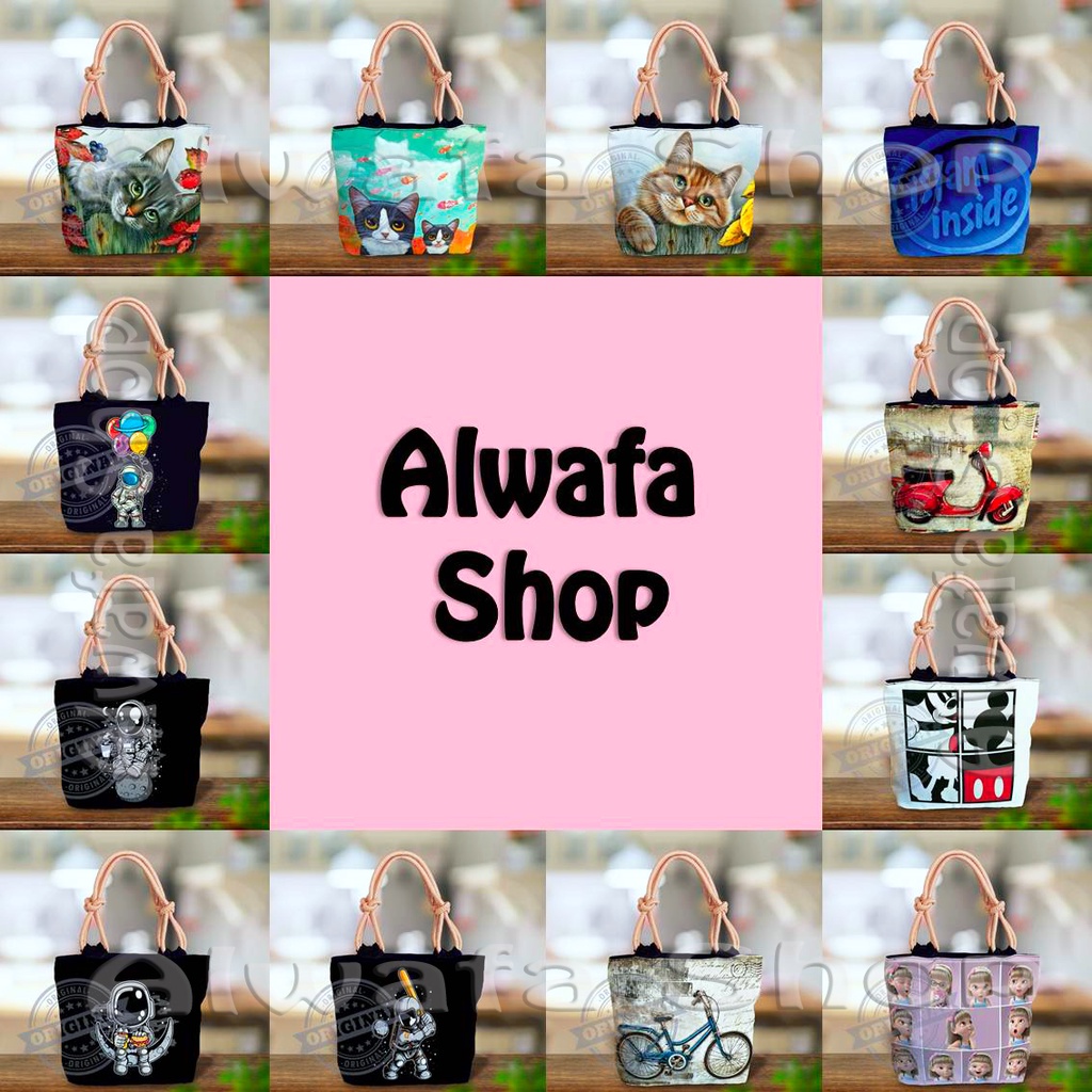 tas sumbu hijab bandung kanvas print sublim kartun animasi kucing