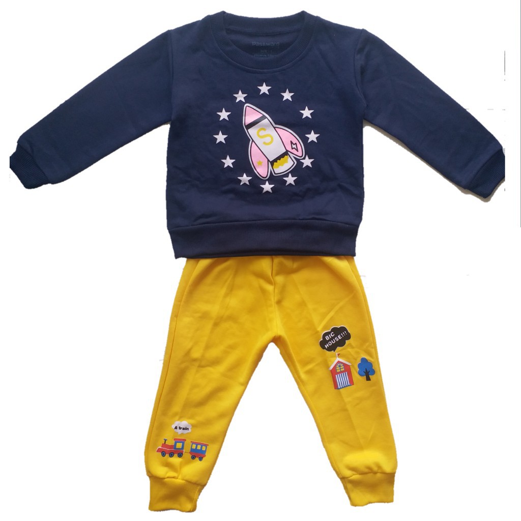 plazababyku PASSWORD ROCKET STAR Setelan Sweater 1 - 7 Tahun Baju Anak BerKualitas