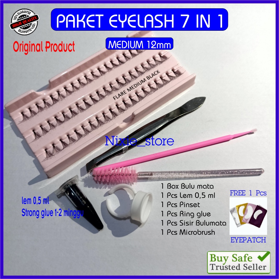 PAKET Bulu Mata Eyelash Extension STRONG GLUE  7 in 1 Tahan 1-2 Minggu