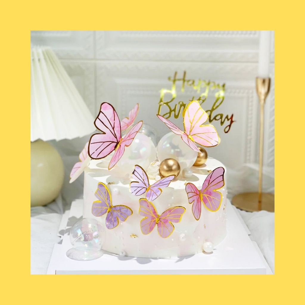 Topper Cake Ulang Tahun Butterfly Hiasan Kupu-Kupu Kue Ulang Tahun Ungu Pink 11 pcs