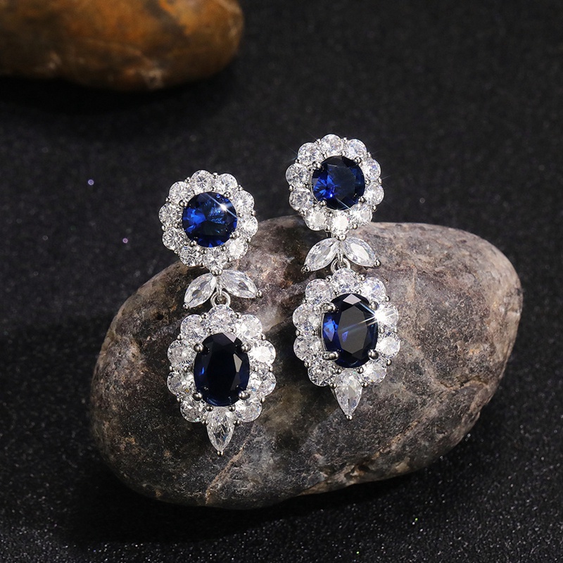 Anting Menjuntai Bahan Cubic Zirconia Warna Biru Untuk Wanita