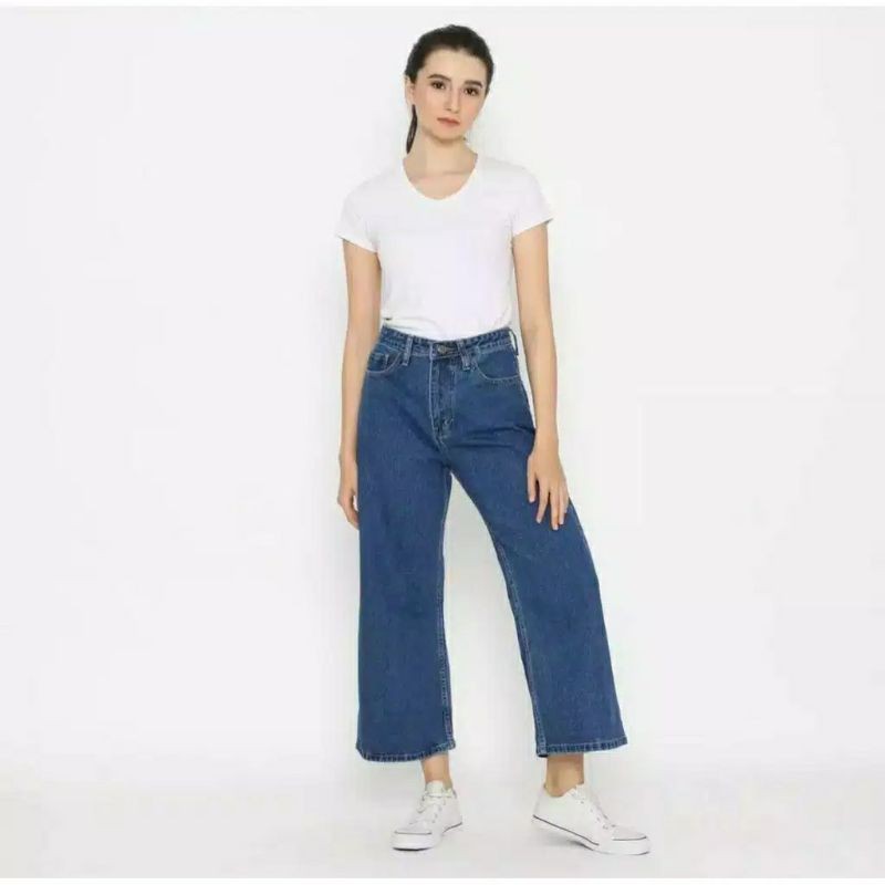 Celana kulot jeans wanita putih jins denim highwaist murah cewek cewe cullote Lepis cutbray levis-KULOT kolor Drak