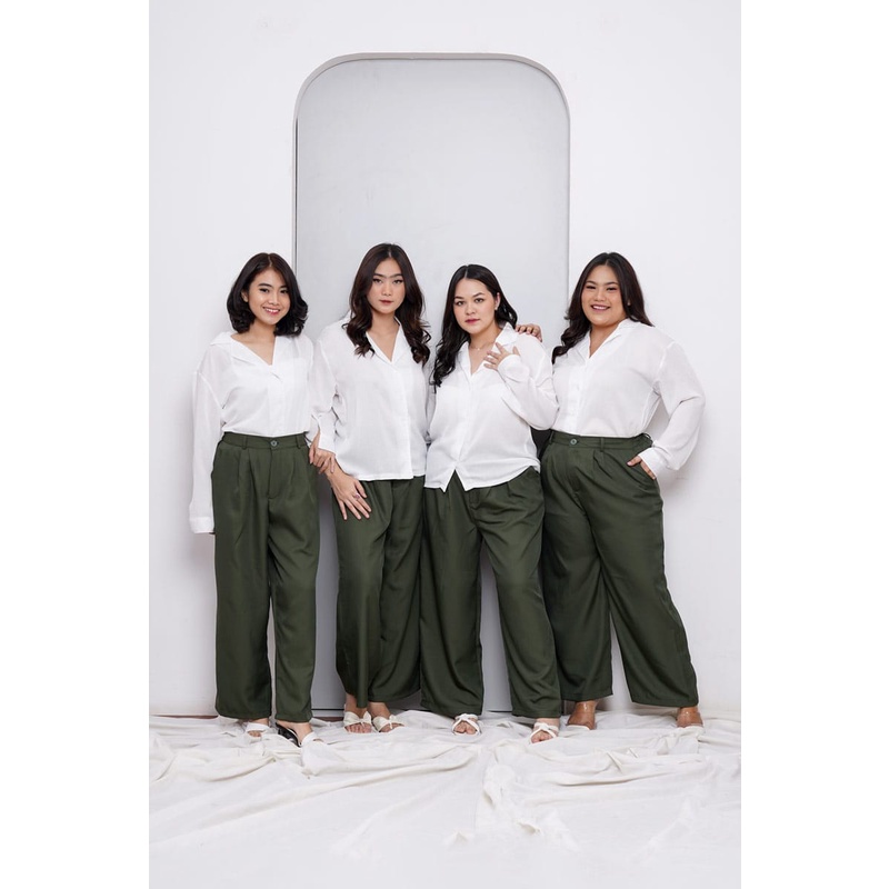 Basic Crinkle Shirt Atasan Kemeja Wanita-WHITE