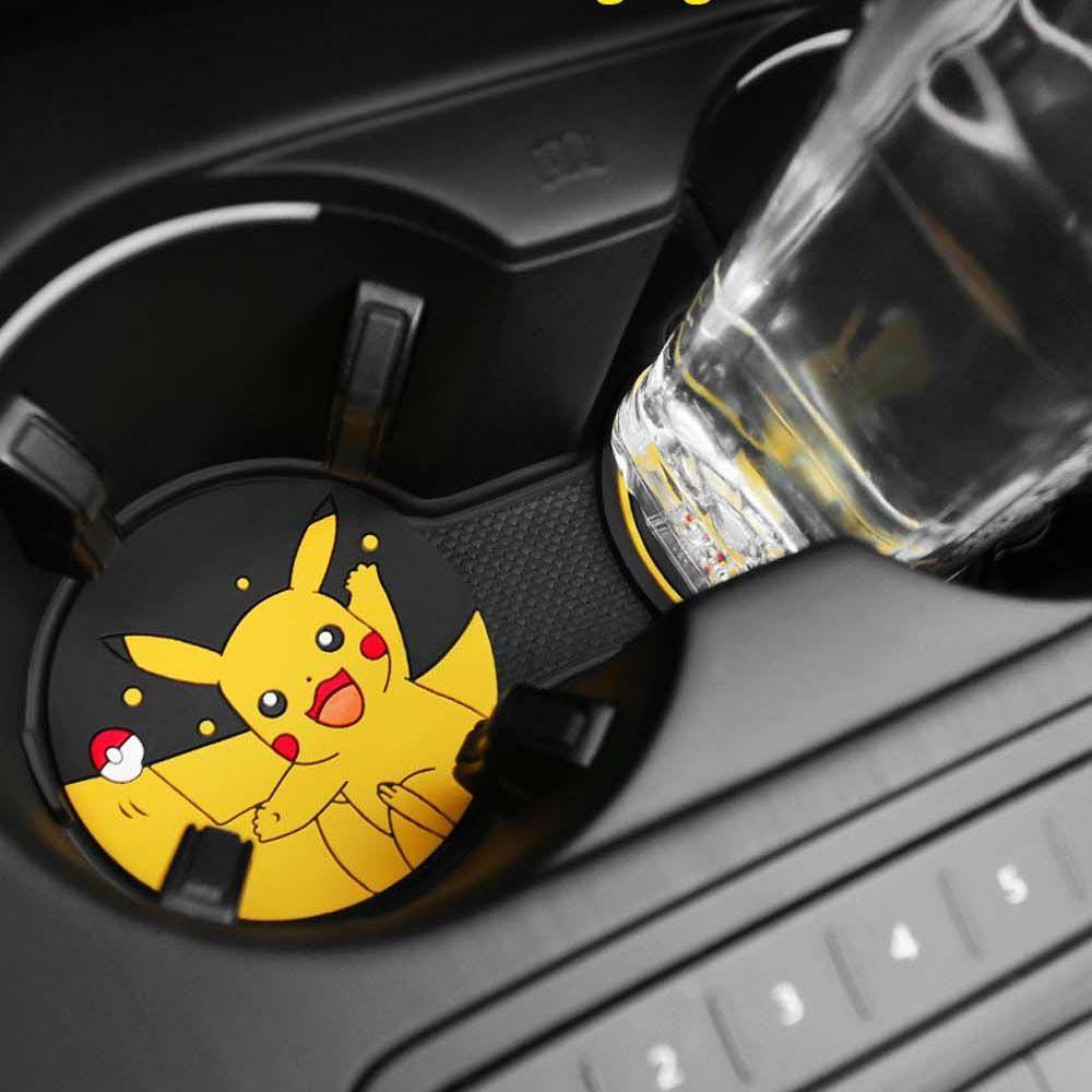 Rebuy Pikachu Cup Pad Anti Slip Kawaii POKEMON Ornamen Mobil Transparan Cup Holder Water Cup Slot Pad