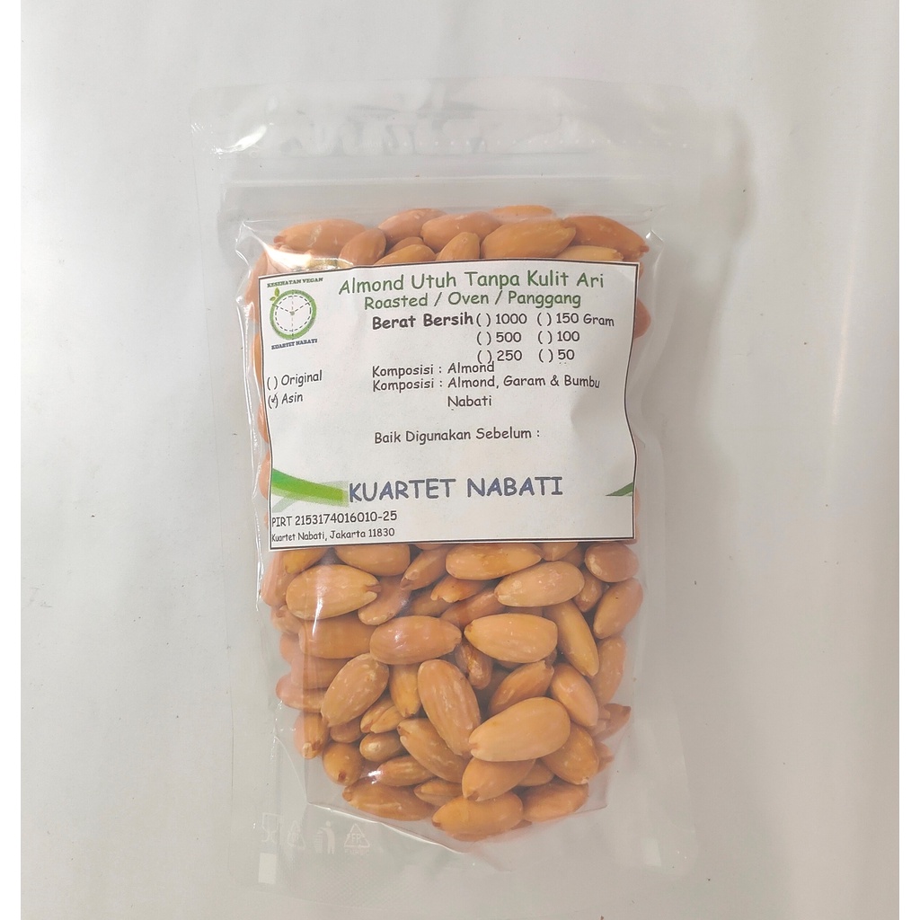 

250gr Roasted Almond Utuh Tanpa Kulit Ari/ Almond Whole Skinless Size Besar 27-30 Dengan Varian Rasa Original / Asin / Aktivasi By KN