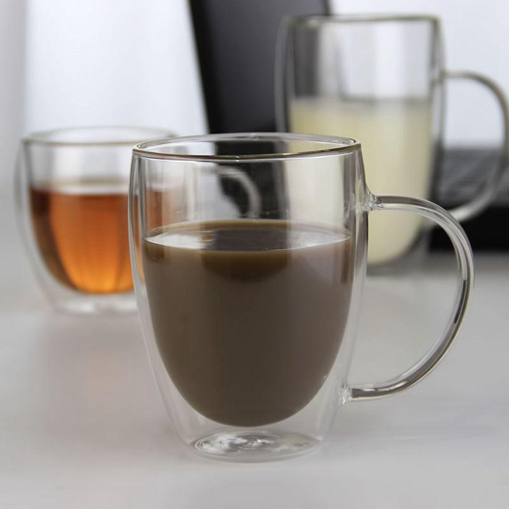 Lanfy Insulated Glass Cup Gelas Tahan Panas Sarapan Dinding Ganda Untuk Jus Susu Perlengkapan Minum Dapur Dengan Pegangan Gelas Cangkir Teh