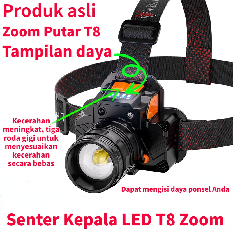 【COD】【COD】 Senter Kepala T8 Zoom Super Terang  USB Rechargeable 3 Mode Adjustable Outdoor 10W Headlight Head-Mounted Glare Senter IPX4 Waterproof Camping Lights