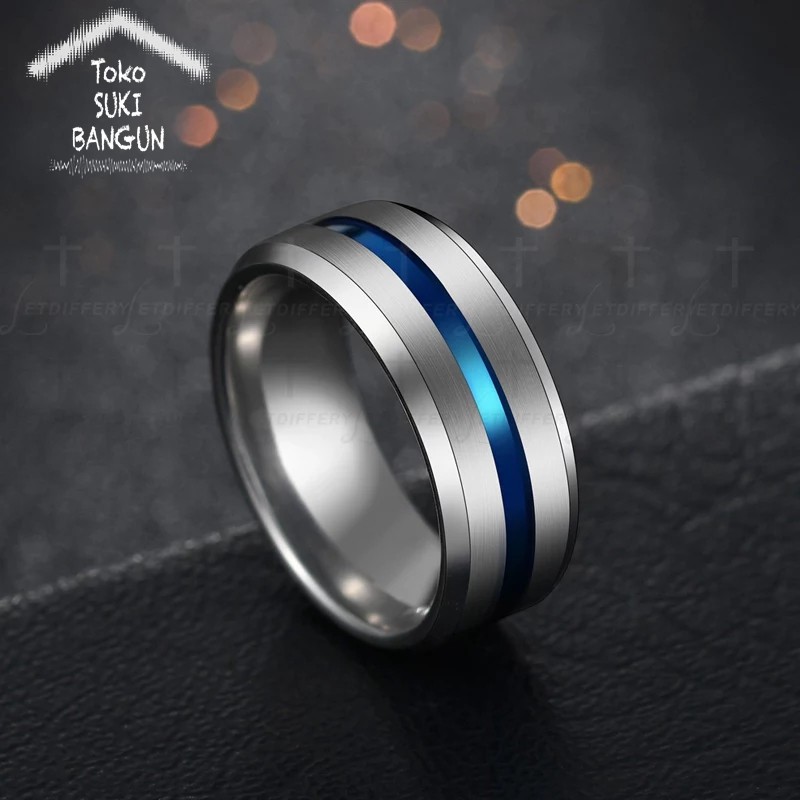 Ring Men / Cincin Pria Titanium Armor BLUE Line Stainless Steel MR-005