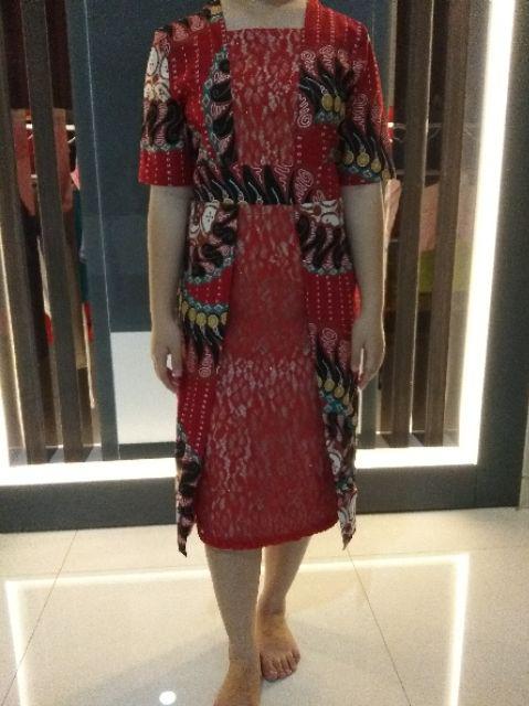 Dress Batik Solo Wanita Kombinasi Brukat Katun Stretch Sale Fit L Ng532