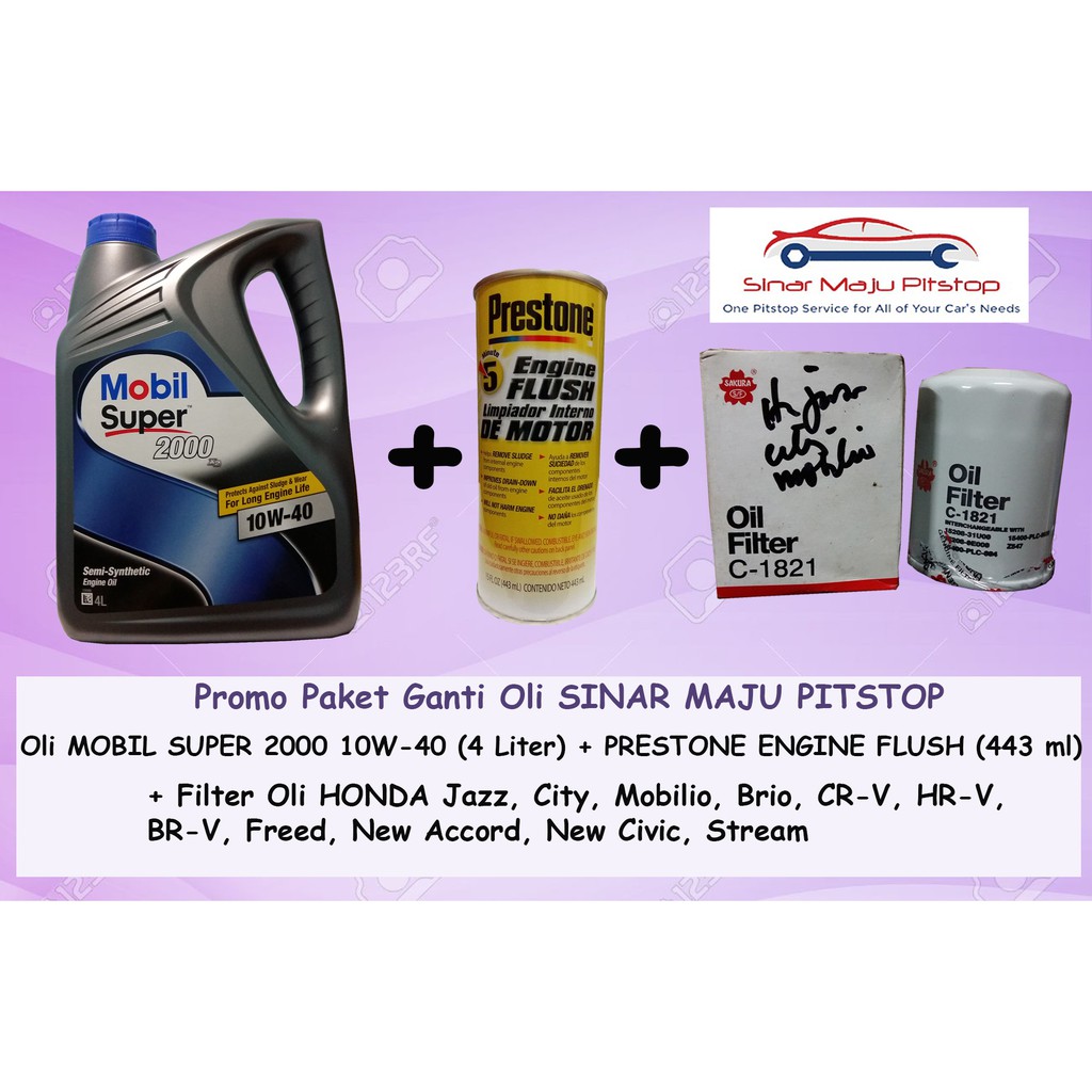 Promo Paket Ganti Oli MOBIL SUPER 10W-40 API SN 4 LITER & Filter Oli & Engine Flush HONDA JAZZ