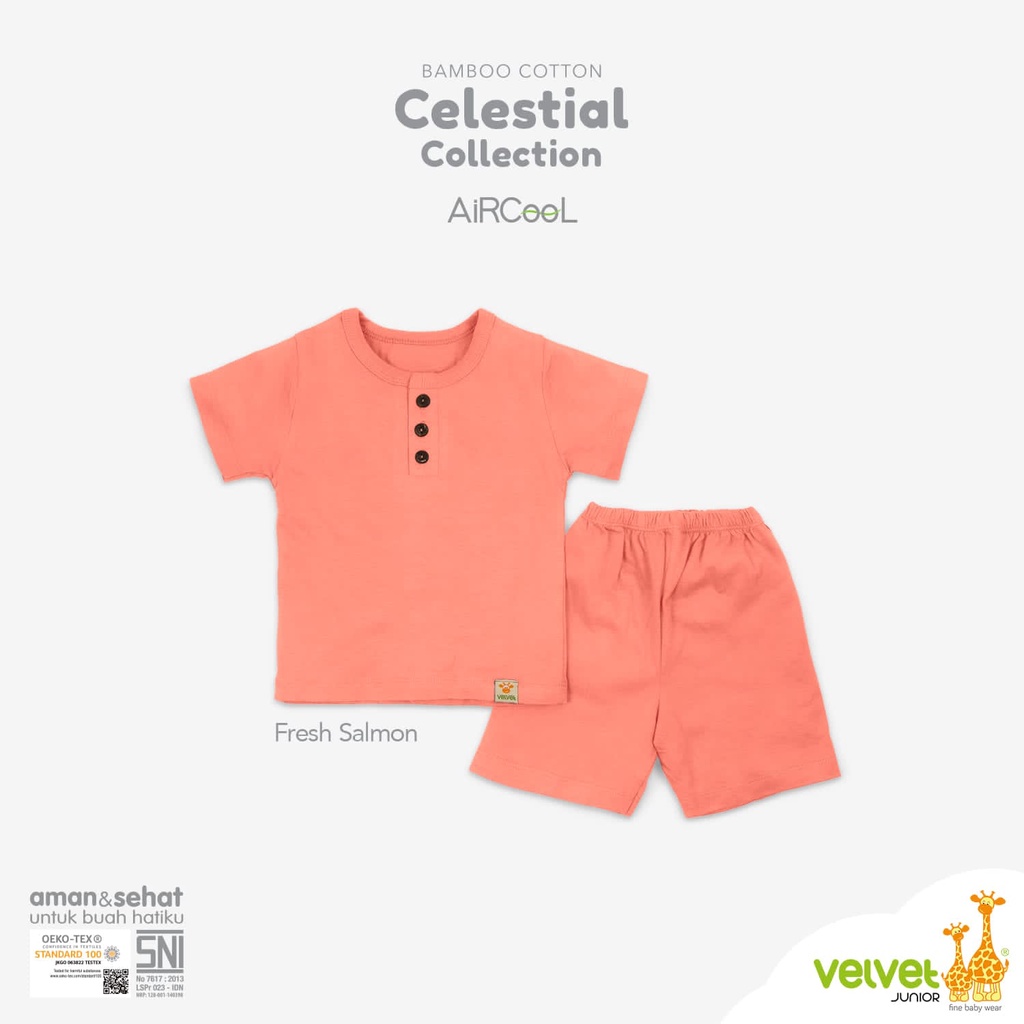 VELVET JUNIOR Celestial Bamboo Cotton Stelan Kancing Dada Pendek L XL 2 3 4 5