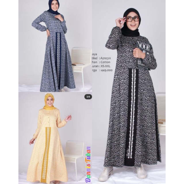 Gamis Dannis A210311 Hitam - Kuning - Navy Free Masker