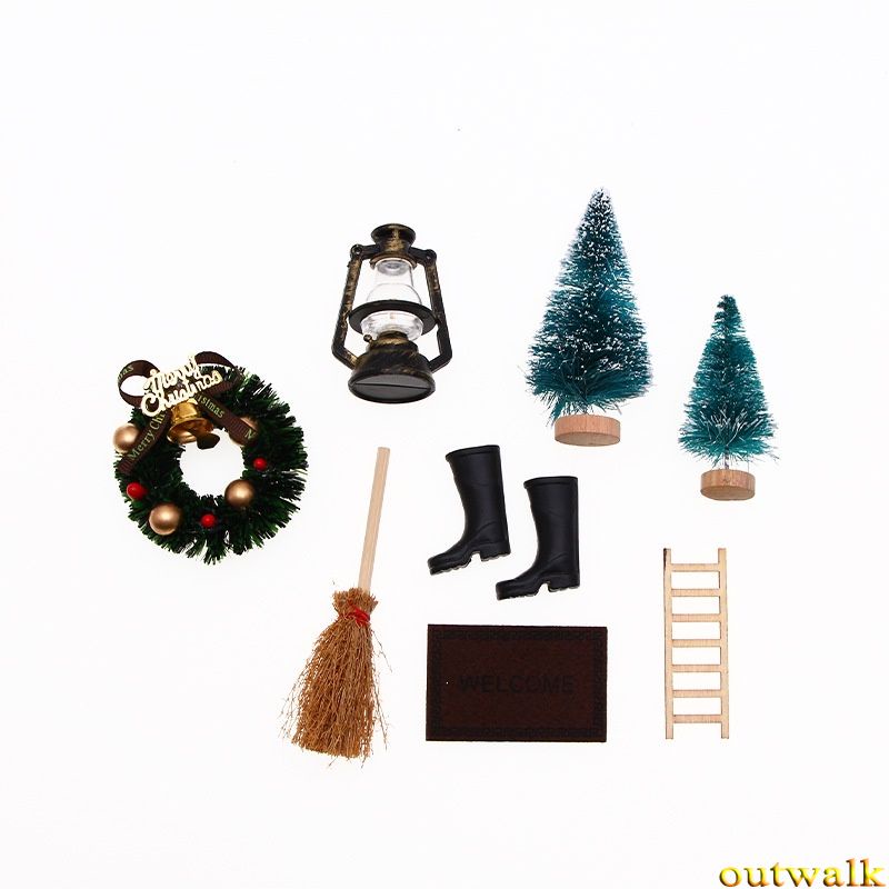 Ow 8pcs / Set Miniatur Alat Peraga Shooting Tema Natal Untuk Dekorasi Rumah Boneka 1: 12