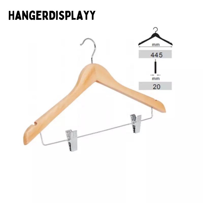 Hanger Kayu Dewasa Jepit Besi (Wood)  - Gantungan Baju Palang Jepit Besi Setelan