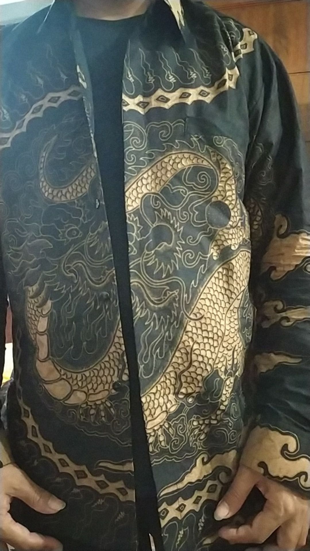 Kemeja Batik Pria  Lapis Furing Naga Hitam