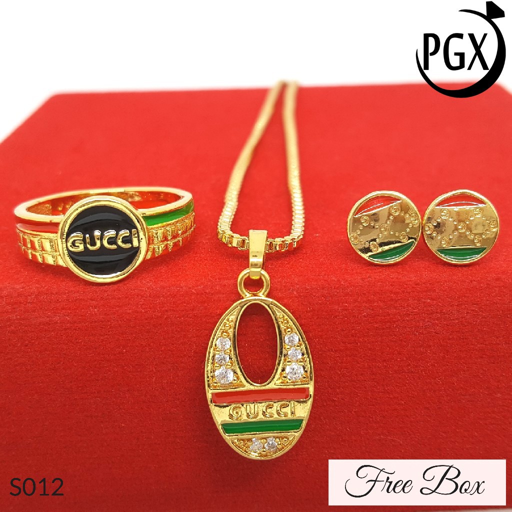 PGX Set Perhiasan Xuping Cincin Gelang Kalung Anting Lapis Emas - S012