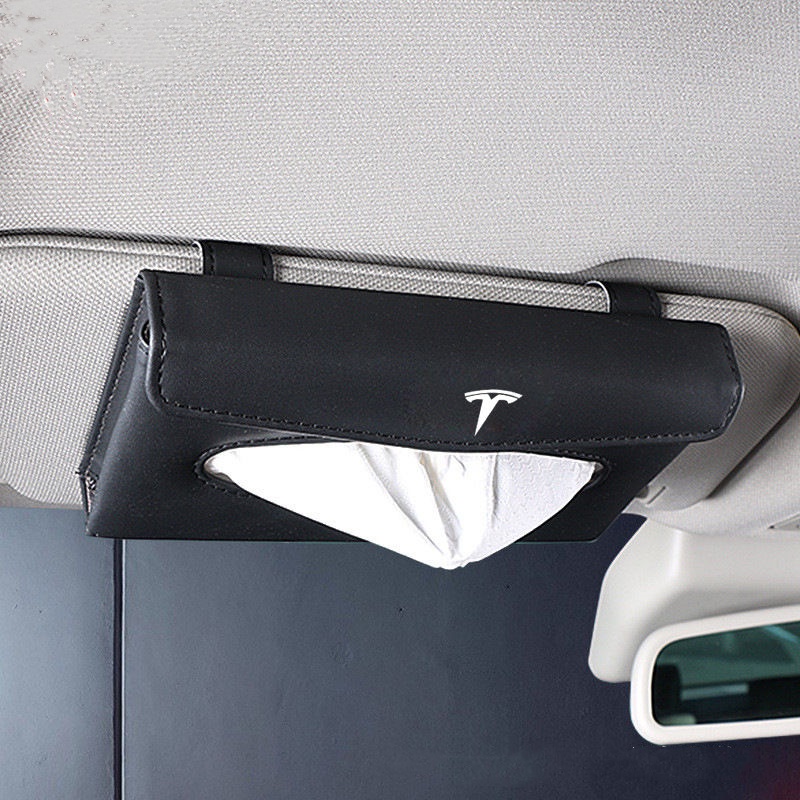 (G-CLUB) Kotak Tisu Gantung Sun Visor Mobil Bahan Kulit Untuk Tesla model 3 model X