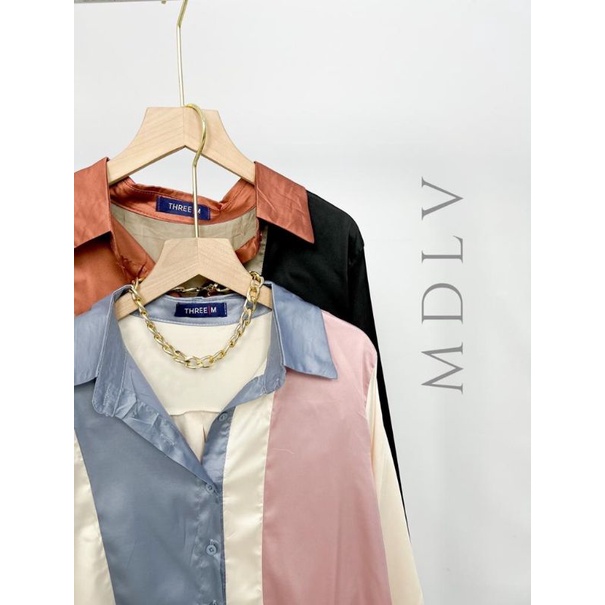 MDLV ~ 2820# Francesca Patchwork Shirt Kemeja Ombre Fashion Import