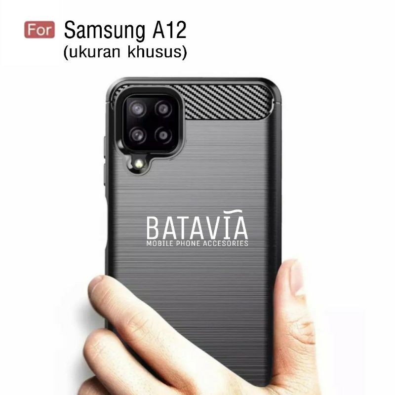 Soft Case Samsung A12 Case Rugged Ipaky Black Carbon