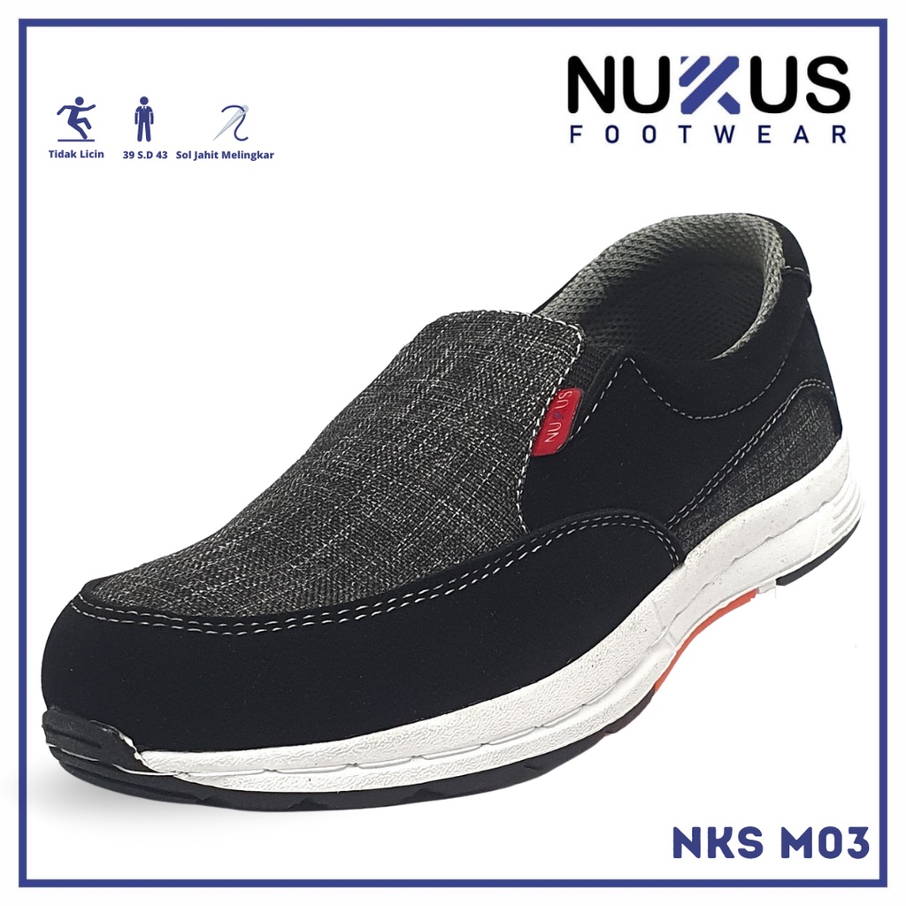 Nukus Footwear Sepatu Joging Pria Slip On Hitam - NKS M03