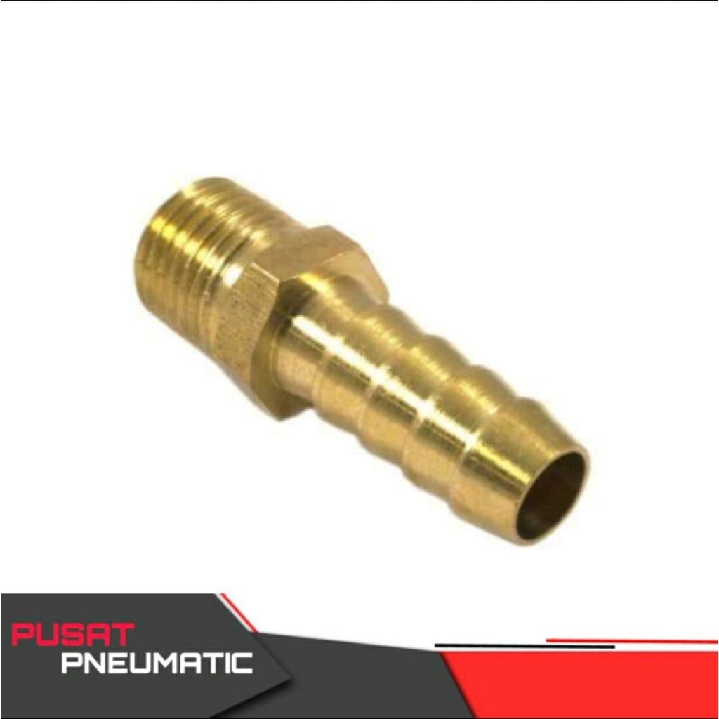 Hose nepel / nepel selang Kuningan Drat Male 1/4" x Hose 1/2"l
