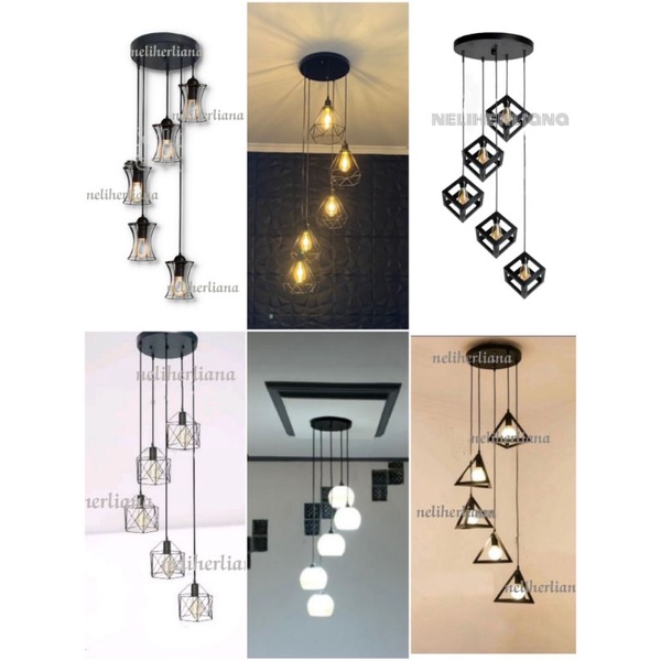 Lampu gantung void tangga 5 in1 minimalis+bohlam 5 pcs