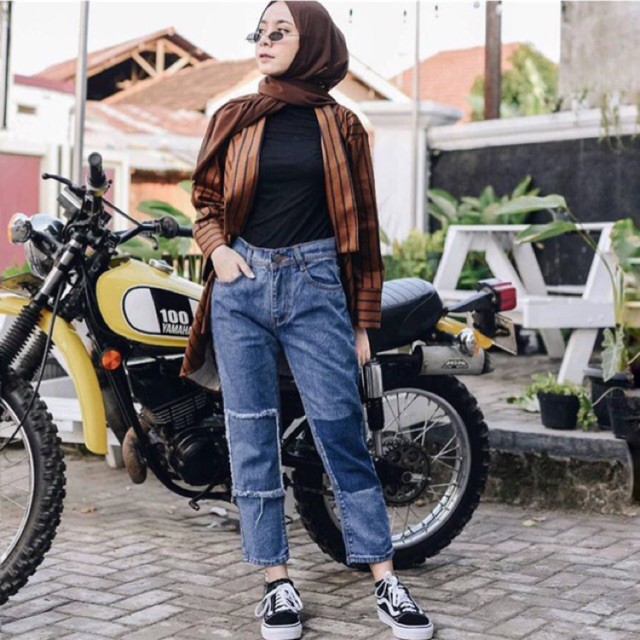celana jeans wanita 2018 robek model terbaru/   Vivo Boyfriend Jeans REALPICT by verani