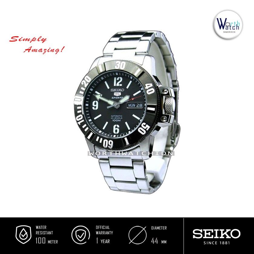Jam Tangan Pria Otomatis Seiko 5 Automatic Black Dial Stainless Steel Original SNZG-83-K1