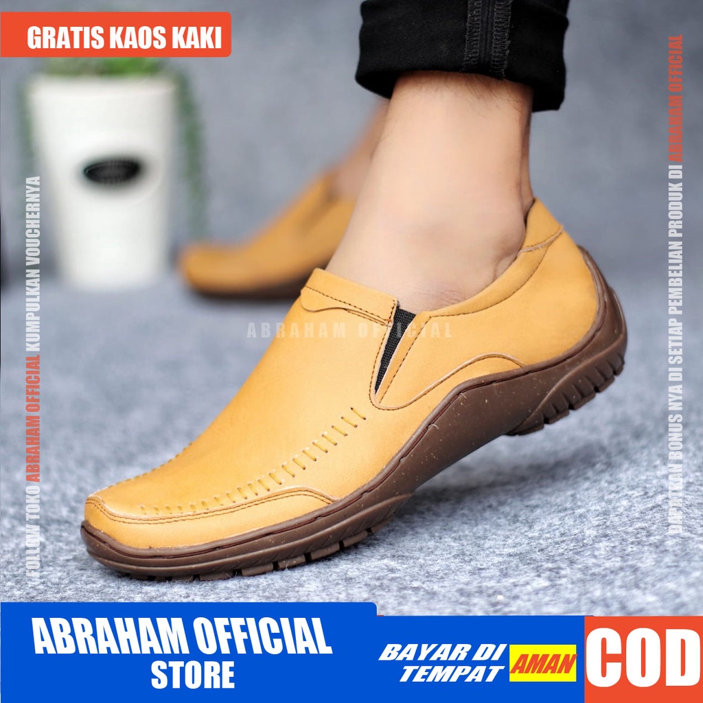 ABRHAHAM Sepatu Formal Pantofel Slop Kulit Hitam Pria