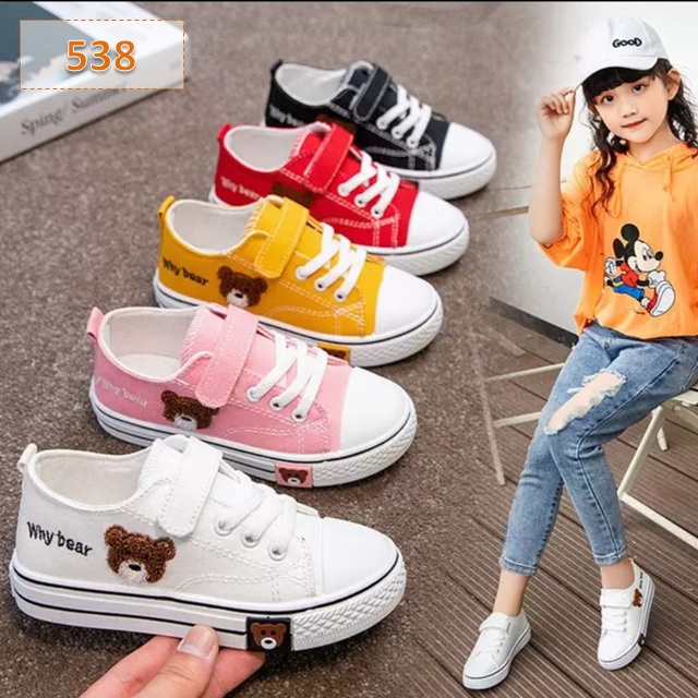 Sneakers Anak Whybear Low Cewek Cowok Hitam Kuning Merah Pink Putih (538)