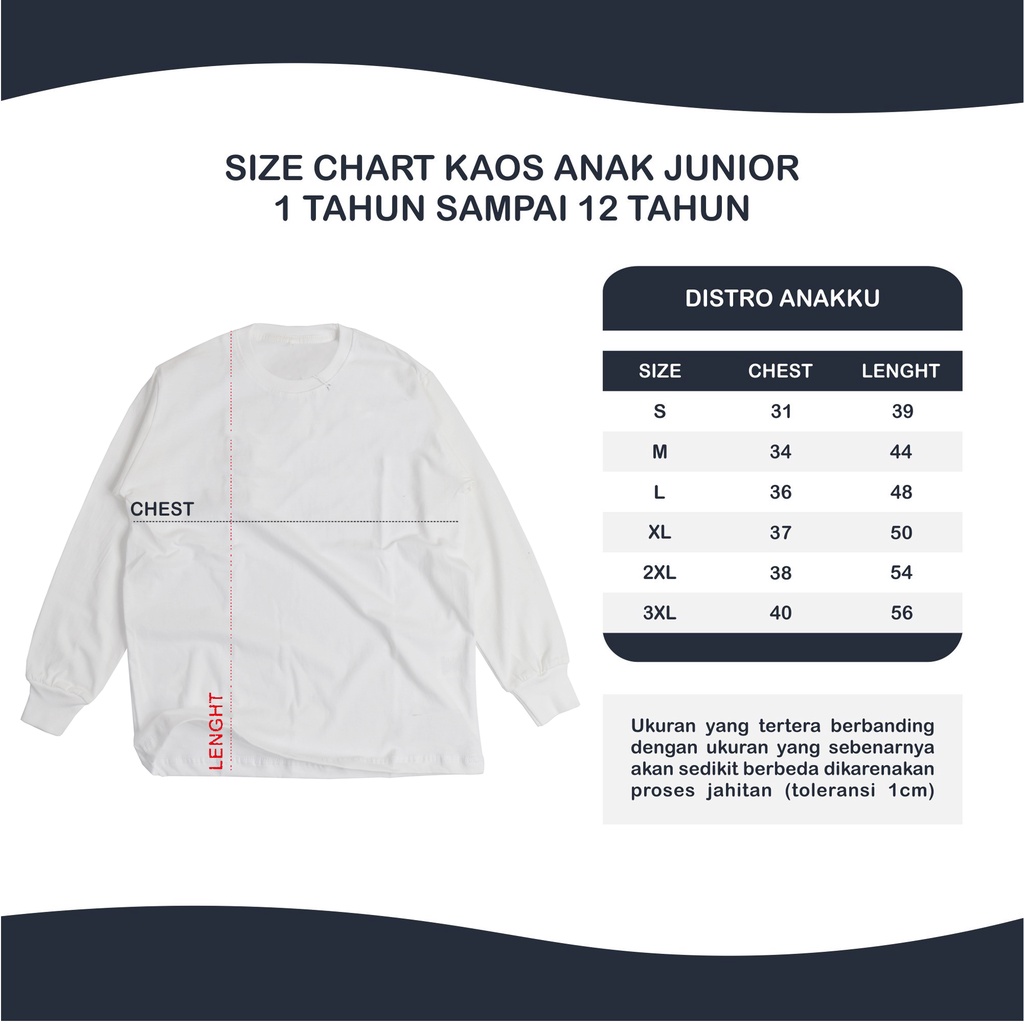 KAOS ANAK DISTRO TANGGAN PANJANG 1 SAMPAI 12 TAHUN BAHAN PREMIUM