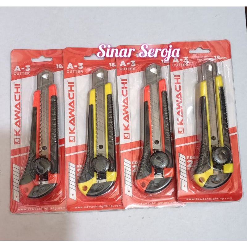 Pisau Cutter cuter Besar Gagang Anti Slip Kawachi Gratis 2 Mata Pisau