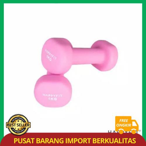 Happyfit 1 KG Dumbell barbel Neoprene Non-Slip Dumbbell 2 PCS - Merah Muda