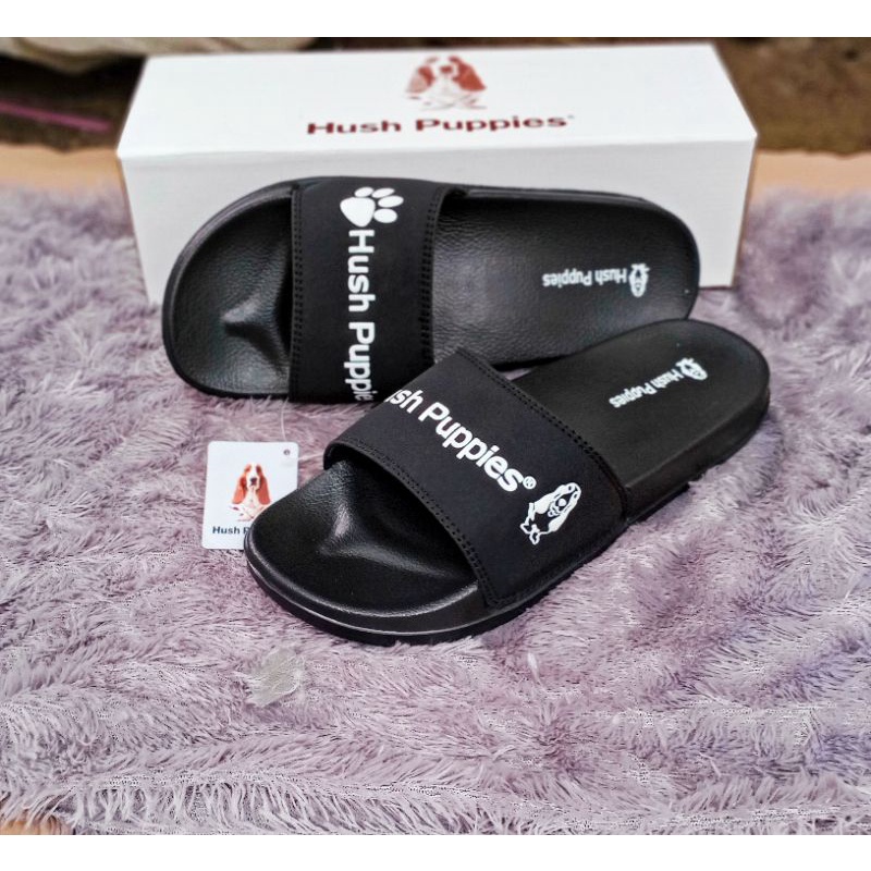 SANDAL HUSH PUPPIES -PERSITY -SANDAL - SANDAL SLOP -SANDAL PRIA -SANDAL WANITA -SANDAL SLOP PRIA -SANDAL SLOP WANITA -HUSH PUPPIES-Hitam petsity putih