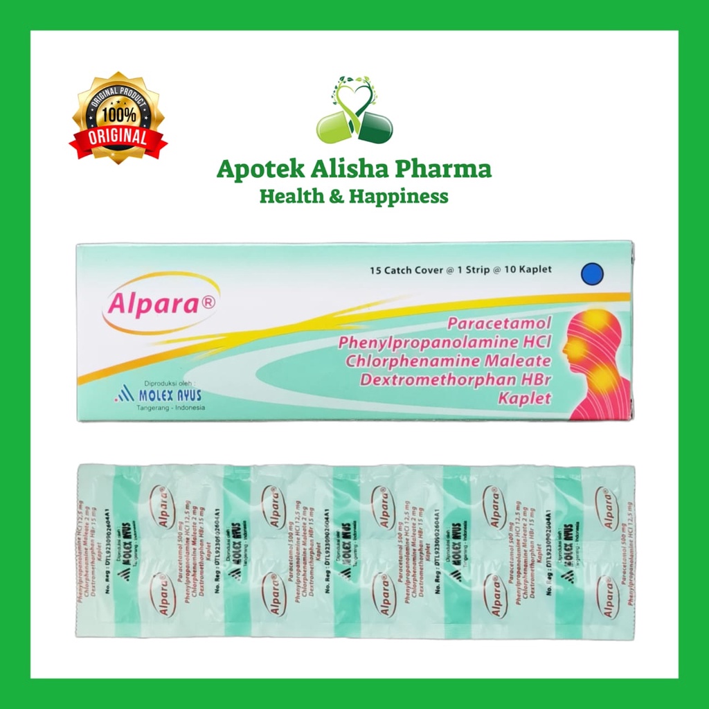 Alpara Strip 10kaplet-Alpara Tablet Obat Batuk/Flu/Pilek/Hidung Tersumbat/Sakit Kepala/Penurun Panas/Demam/Pusing
