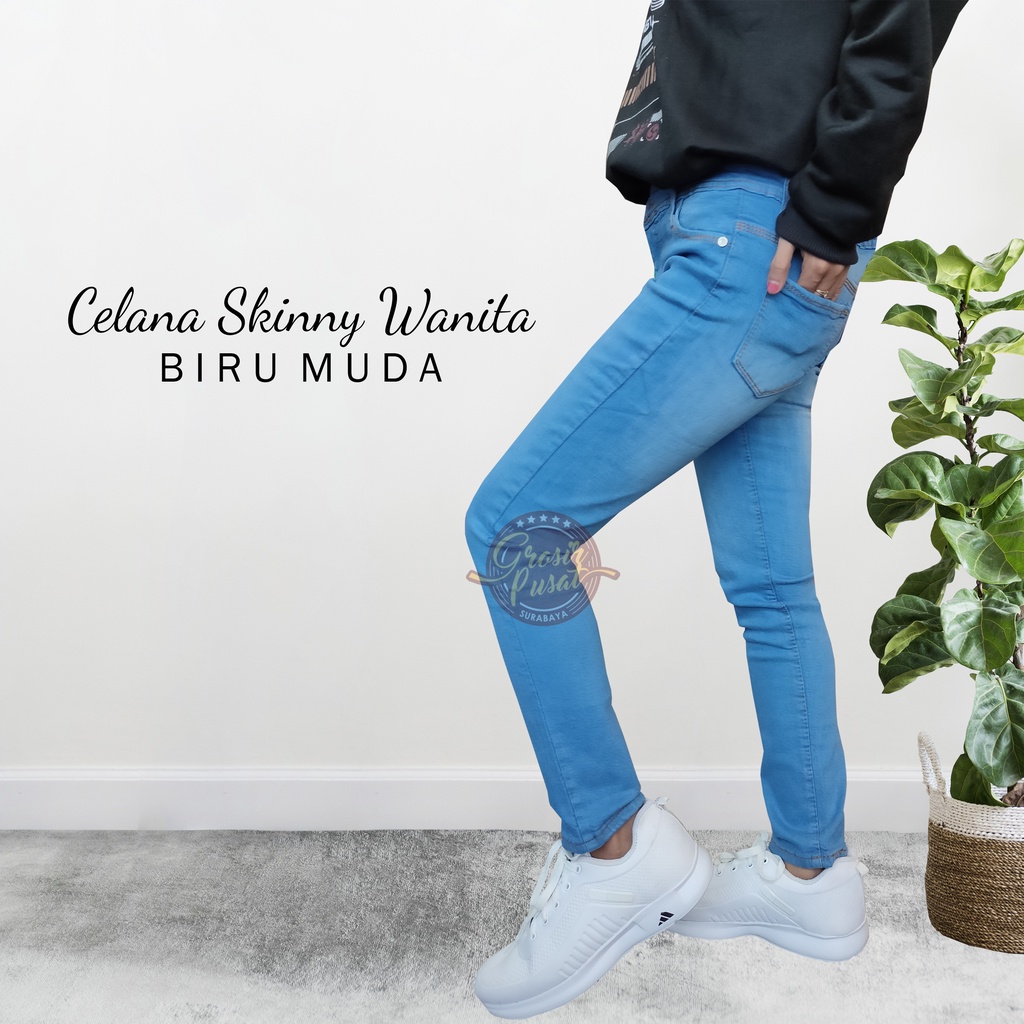 Celana Jeans Pensil Skinny Wanita Polos Ukuran Normal 27 - 34