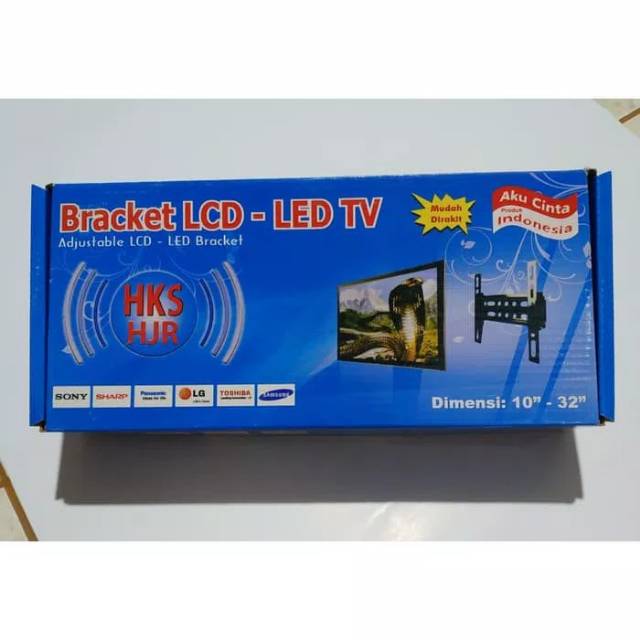 HKS HJR Bracket TV Universal 20X20cm Braket LCD LED 10" - 32" Tilt + WATERPASS