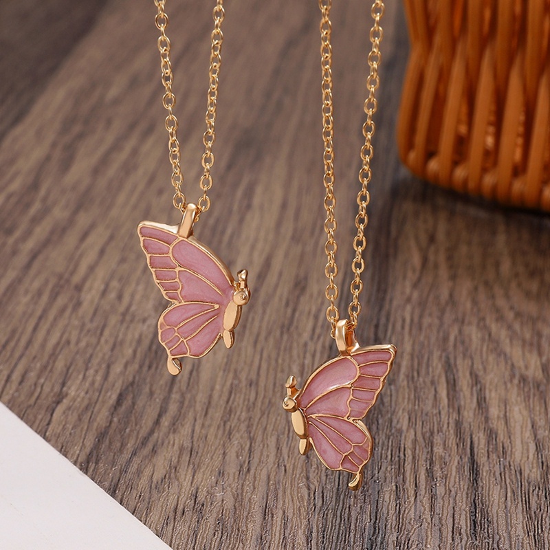 2pcs / Set Kalung Rantai Liontin Kupu-Kupu Elegan Untuk Wanita