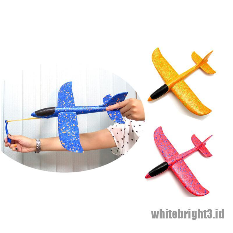 (white3) Mainan Pesawat Luncur Bahan Busa + Karet Ukuran 35CM