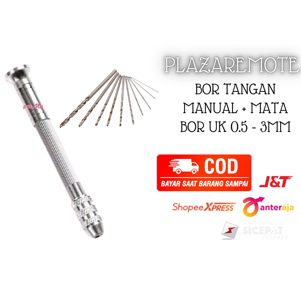 Bor Tangan MANUAL HSS Twist Drills dengan10 Mata Bor UKURAN 0.8 - 3MM