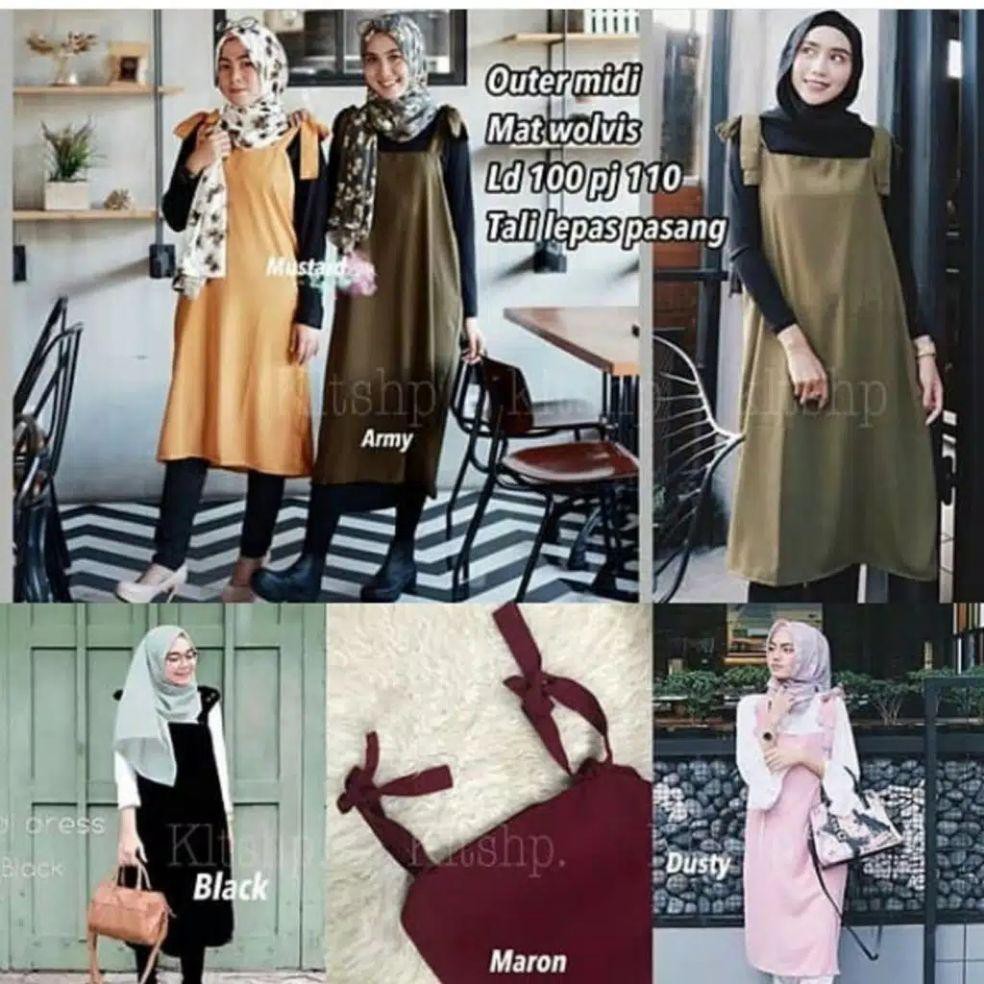 MIDI OVERAL / DRESS BAHAN MOSCREPE/MURMER/NO INNER